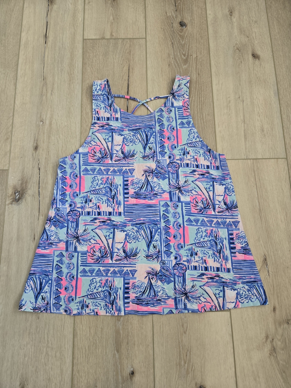 Lilly Pulitzer Kristen Swing Tank Top Whisper Blue Yeah Buoy Geometric Medium M
